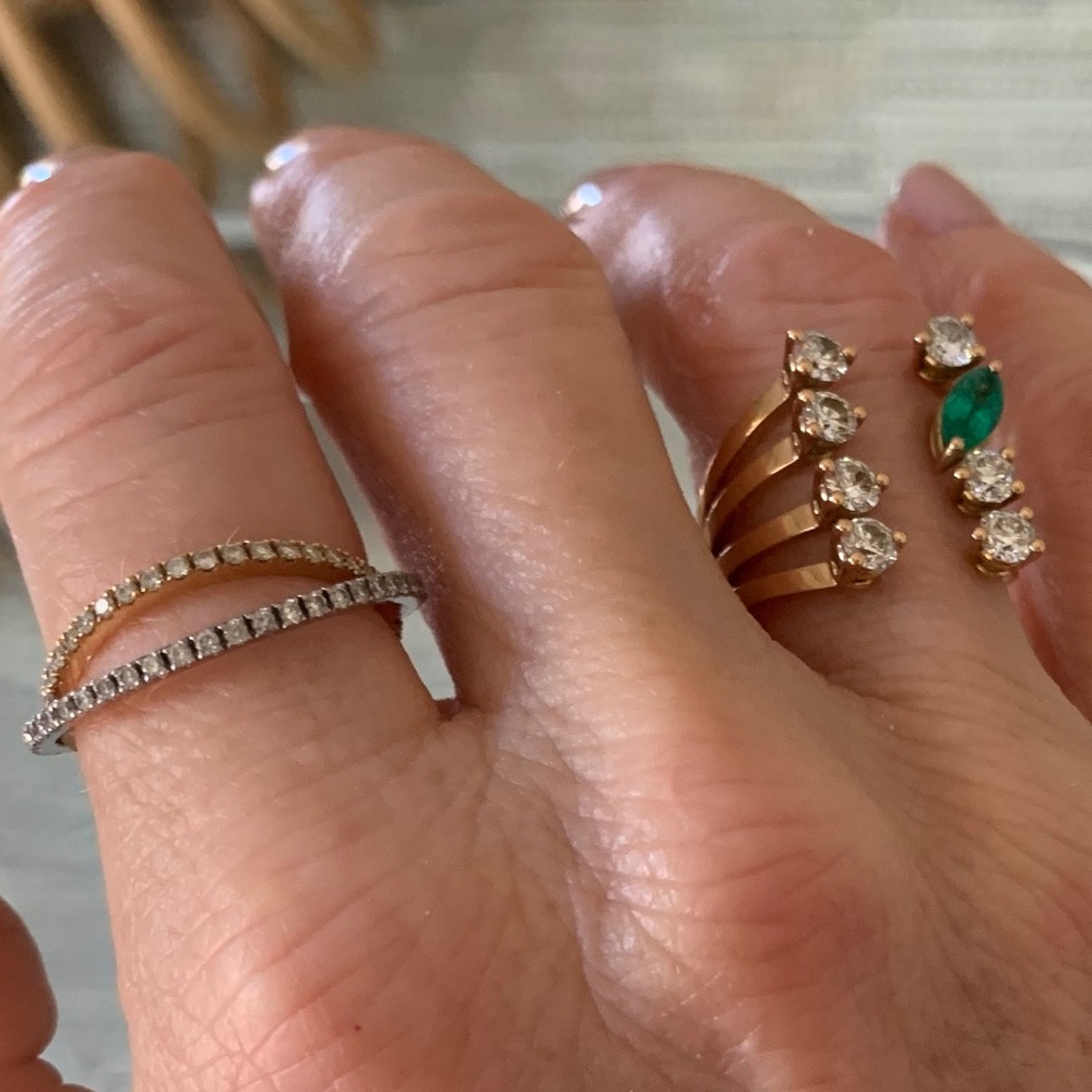 Delfina Delettrez 2 rings; 18K DOTS EMERALD RING and 18K TOURBILLON PAVÈ RING